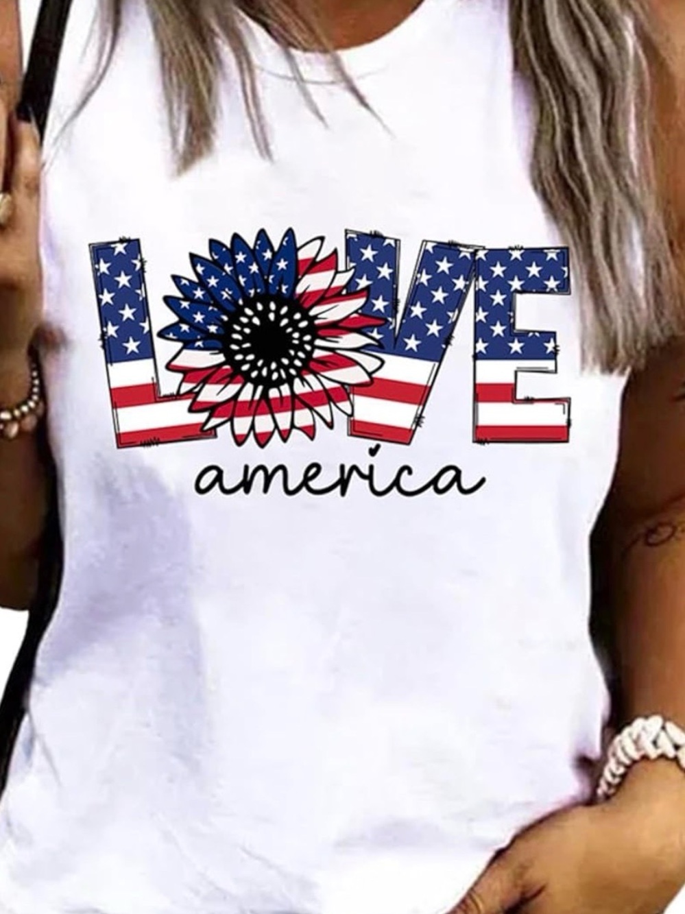 Patriotic "Love America" White Graphic Tank Top NWT